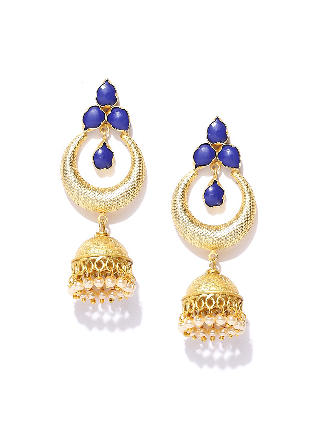 YouBella Gold-Toned  Blue Dome Shaped Jhumkas